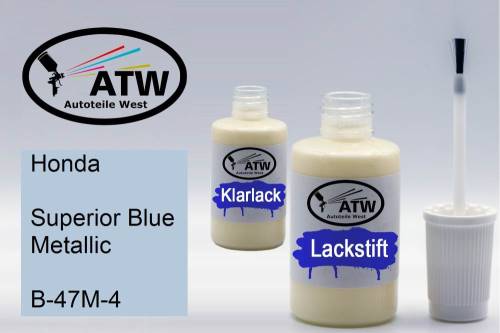 Honda, Superior Blue Metallic, B-47M-4: 20ml Lackstift + 20ml Klarlack - Set, von ATW Autoteile West.